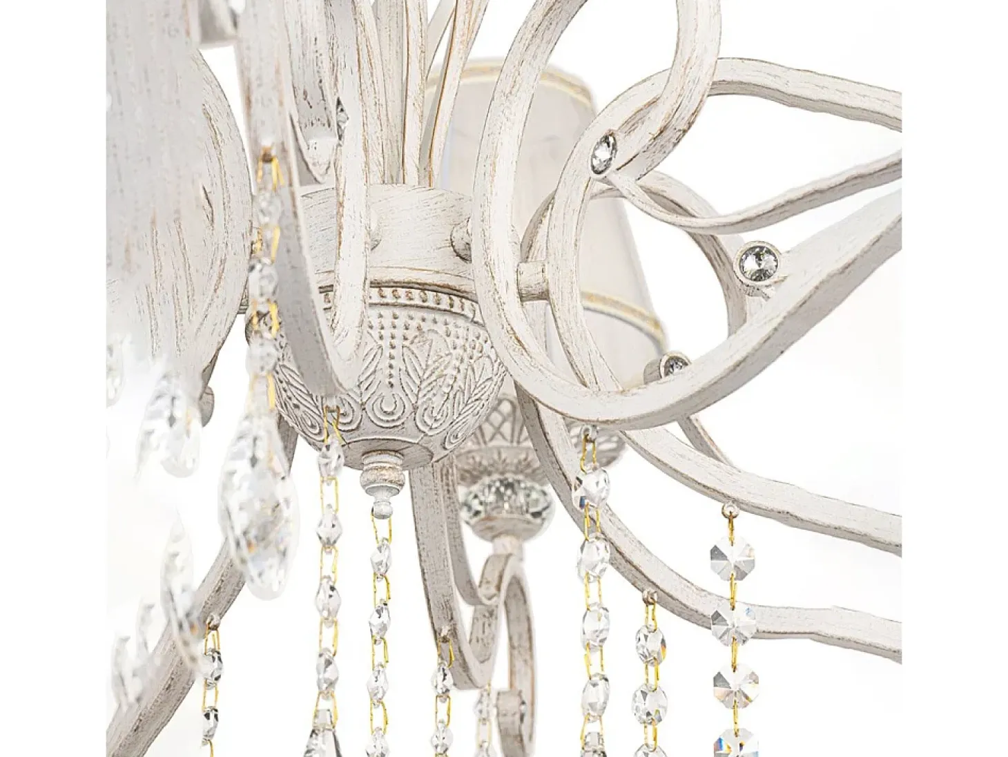 Grace Lámpara de araña blanca con oro y cristal, 10 luces, E14