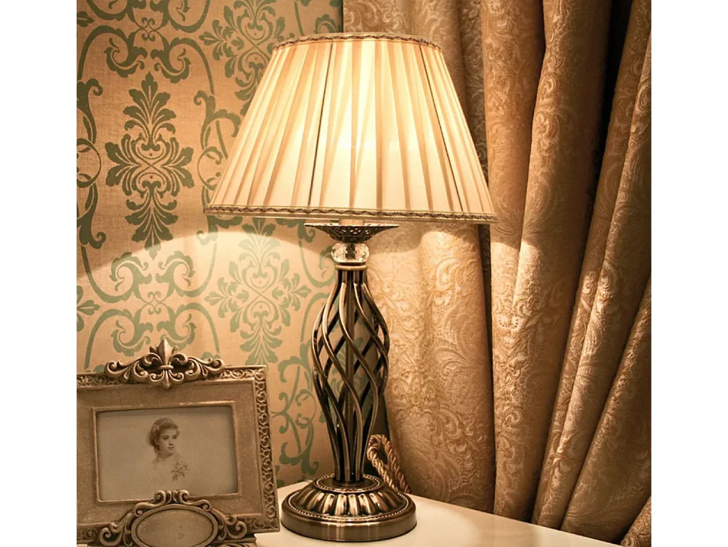 Grace Lámpara de Mesa Latón y Cristal, 1 Luz, E14