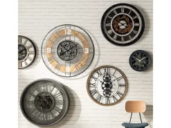 Gran Reloj de Pared Silencioso de Metal y Madera D 90 cm Multicolor