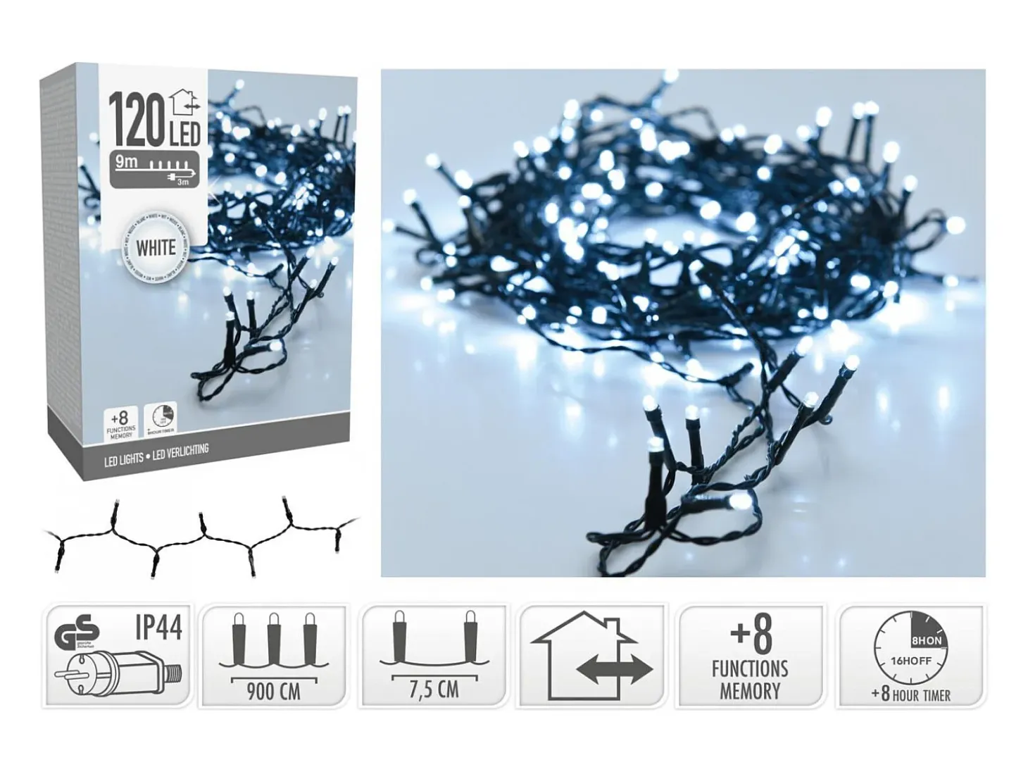 Guirnalda Exterior Cable Negro LED Blanco Frío 9m Blanco Frío 5000K