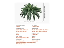 Helecho Artificial SucceBuy, Helecho Falso de Boston 110-120 cm, 88 Hojas, Grande Colgante, Decoración Interior/Exterior, Hogar/Oficina, Maceta No Incluida