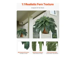 Helecho Artificial SucceBuy, Helecho Falso de Boston 110-120 cm, 88 Hojas, Grande Colgante, Decoración Interior/Exterior, Hogar/Oficina, Maceta No Incluida