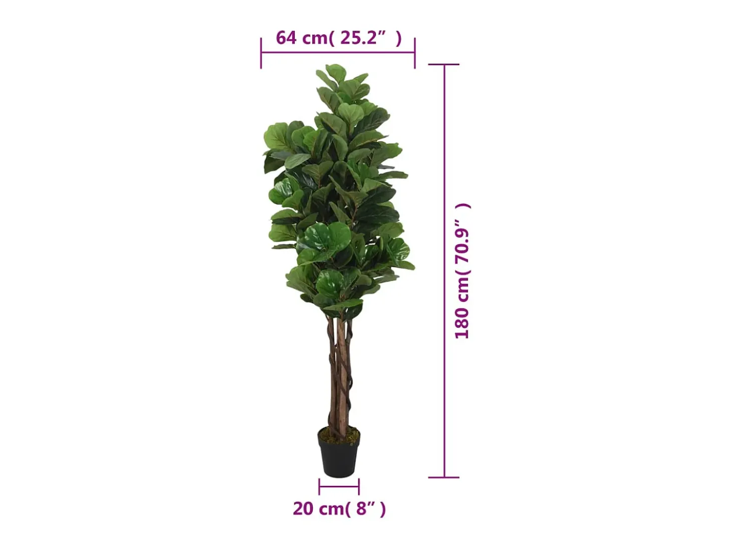 Higuera de hojas de violín artificial 232 hojas verde 180 cm ES120478