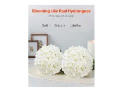 Hortensia Artificial SucceBuy Flores Artificiales 250 mm, Ramos de Flores Artificiales Aspecto Realista con Cabeza de 152,4 mm, Lote de 105, Blanco