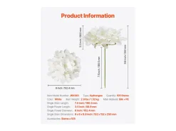 Hortensia Artificial SucceBuy Flores Artificiales 250 mm, Ramos de Flores Artificiales Aspecto Realista con Cabeza de 152,4 mm, Lote de 105, Blanco