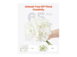 Hortensia Artificial SucceBuy Flores Artificiales 250 mm, Ramos de Flores Artificiales Aspecto Realista con Cabeza de 152,4 mm, Lote de 65, Blanco