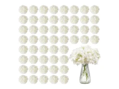 Hortensia Artificial SucceBuy Flores Artificiales 250 mm, Ramos de Flores Artificiales Aspecto Realista con Cabeza de 152,4 mm, Lote de 65, Blanco
