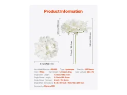 Hortensia Artificial SucceBuy Flores Artificiales 250 mm, Ramos de Flores Artificiales Aspecto Realista con Cabeza de 152,4 mm, Lote de 205, Blanco