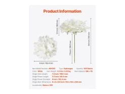 Hortensia Artificial SucceBuy Flores Artificiales 250 mm, Ramos de Flores Artificiales Aspecto Realista con Cabeza de 152,4 mm, Lote de 305, Blanco