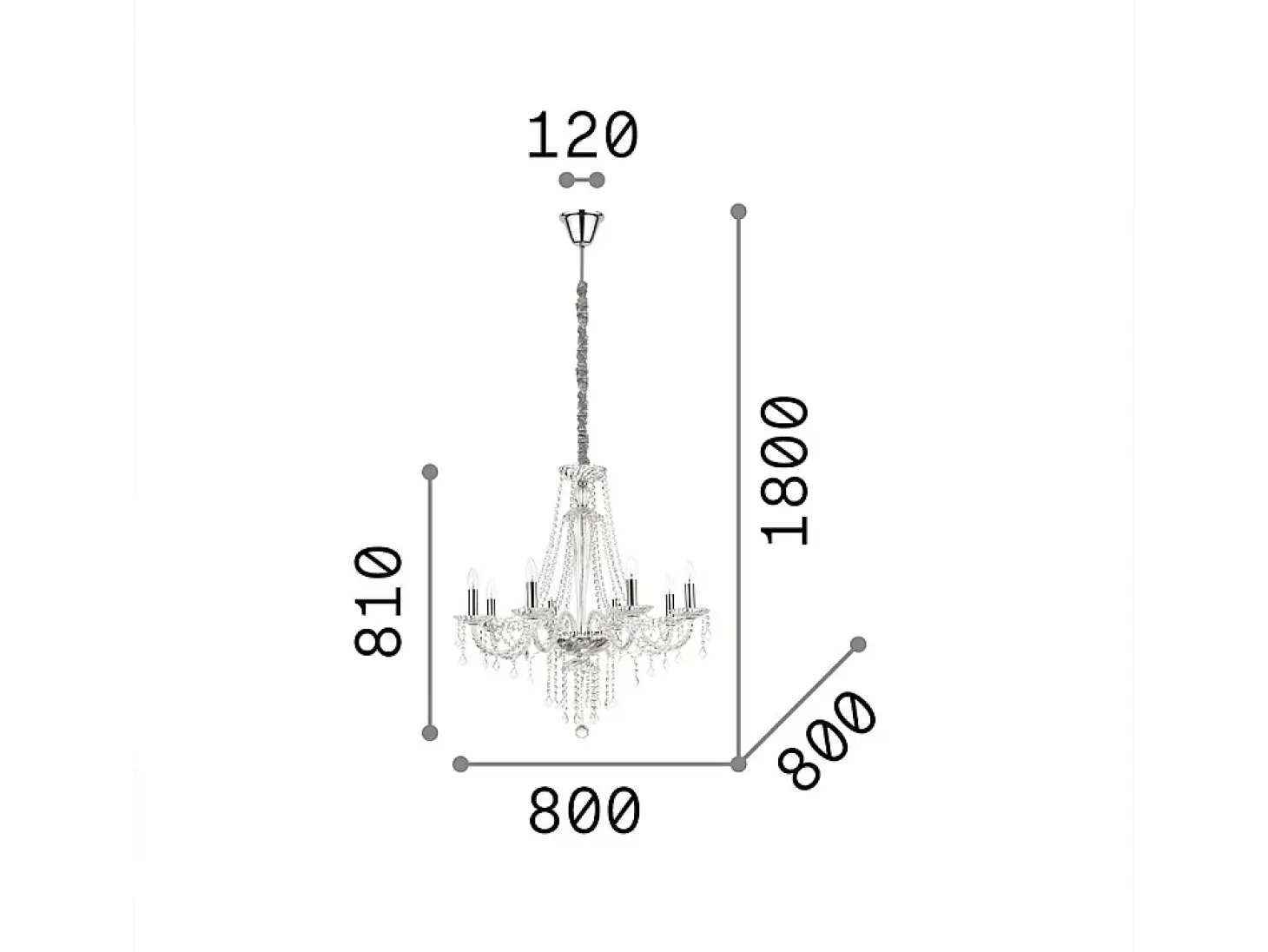 Ideal Lux Amadeus - Lámpara colgante de 8 luces Transparente, E14