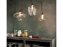 Ideal Lux Bistro' - Placa de vidrio soplado transparente negro con colgante de techo de 1 luz tipo domo, E27