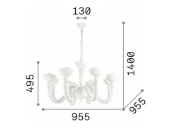 Ideal Lux Bon Bon - Lámpara de araña de 8 luces con varios brazos, acabado blanco, E14