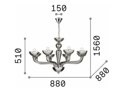 Ideal Lux Casanova - Lámpara de araña de 8 luces con brazos múltiples, vidrio transparente, E14