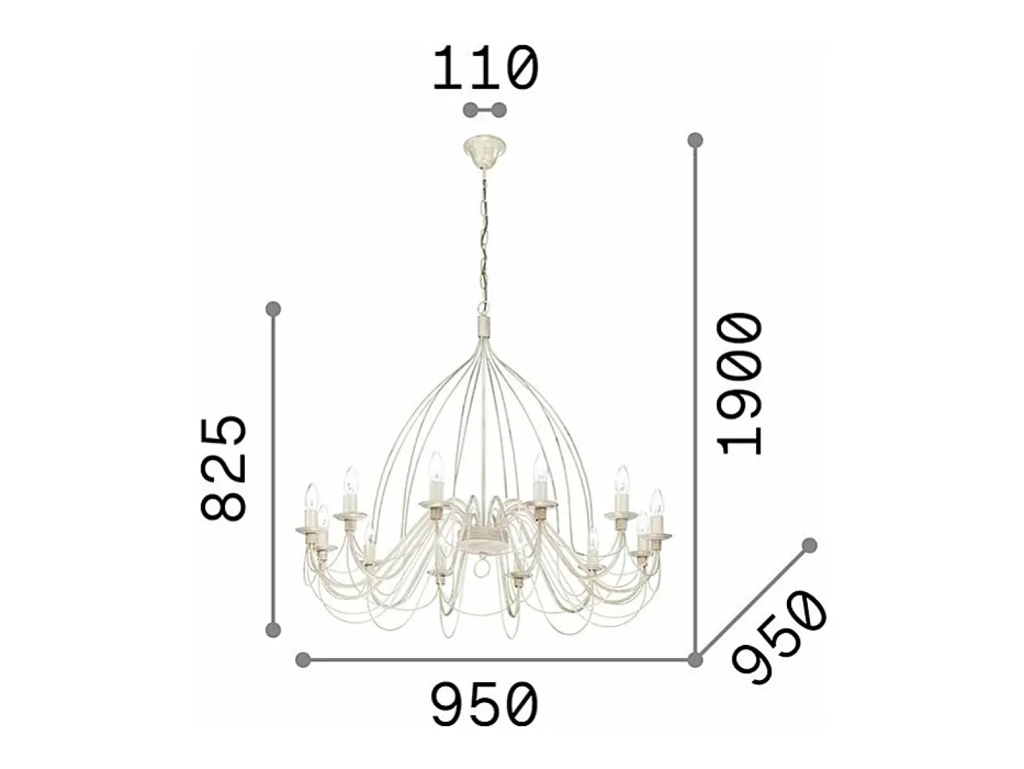 Ideal Lux Corte - Lámpara de araña de 12 luces, acabado blanco antiguo, E14