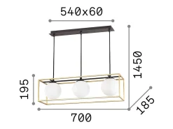 Ideal Lux Lingotto - Lámpara de barra colgante de 3 luces Latón antiguo