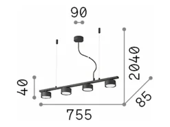 Ideal Lux MINOR - Lámpara colgante lineal de techo de 4 luces para interior Negro
