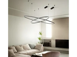 Ideal Lux ORACLE Lámpara de techo colgante LED integrada, delgada, redonda, regulable, DALI, 90 cm, negra, 3000 K