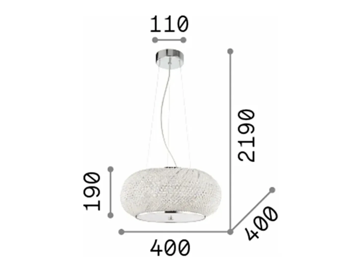 Ideal Lux Pasha' - Lámpara colgante de techo con 6 luces, cromada con cristales, E14