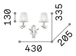 Ideal Lux Pegaso - Aplique de pared con vela de 2 luces, cromo, blanco con pantallas de organza, E14