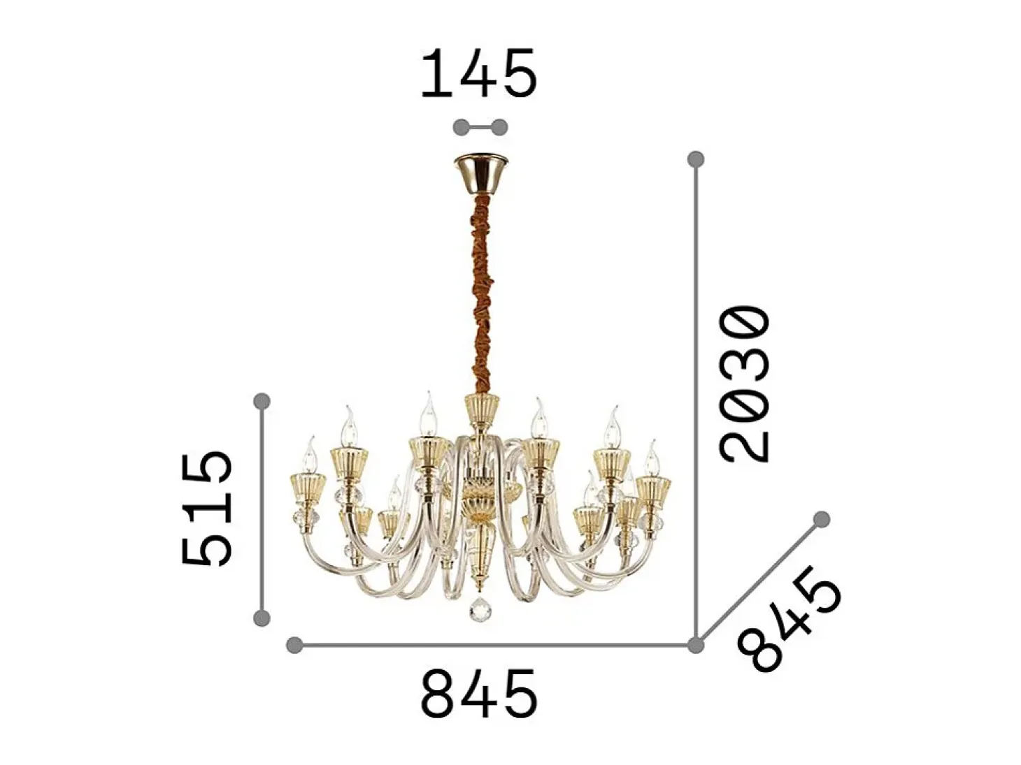 Ideal Lux Strauss - Lámpara de araña de 12 luces, acabado en oro rosa, E14