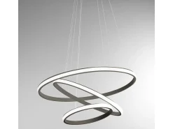 Iole S3 Lámpara de araña LED regulable 60W - Suspensión moderna con 3 anillos en aluminio titanio, luz cálida 3000K, 3000lm, diseño elegante