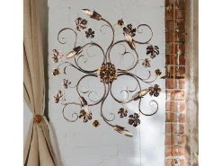 Iris - Lámpara de techo en hierro lacado en color marrón con decoración. Lámpara de techo dorada antigua de 6 luces - Ø79 x 67 - BL169-PL6-BR