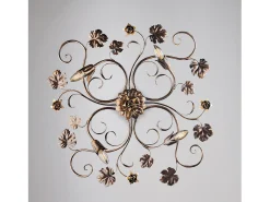 Iris - Lámpara de techo en hierro lacado en color marrón con decoración. Oro antiguo 4 luces H.17 - Ø76 - BL169-PL4-BR