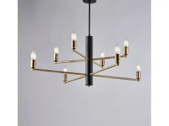 Isak Suspensión en hierro lacado negro con acabados en latón bruñido cepillado 8 luces H.66 Ø86 BL311-8-NR