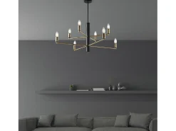Isak Suspensión en hierro lacado negro con acabados en latón bruñido cepillado 8 luces H.66 Ø86 BL311-8-NR