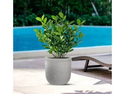 Jarrón cilíndrico de resina Raffaello Beige 35x34cm para plantas de interior y exterior