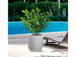 Jarrón cilíndrico de resina Raffaello Bianco de 35x34 cm para plantas de interior y exterior