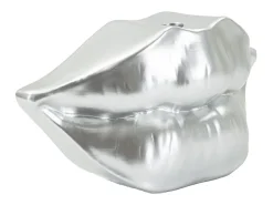 Jarrón con labios de resina plateada 23x8x12 cm