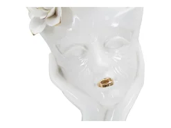 Jarrón de cerámica blanca con cara de mujer 16,5x14x27,3 cm