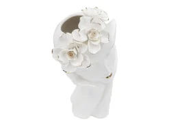 Jarrón de cerámica blanca con cara de mujer 16,5x14x27,3 cm