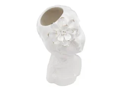 Jarrón de cerámica blanca con cara de mujer 10,5x10x24,7 cm