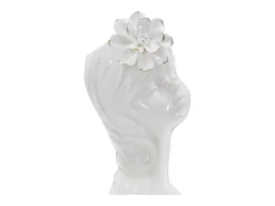 Jarrón de cerámica blanca con cara de mujer 10,5x10x24,7 cm