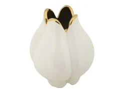 Jarrón de cerámica blanco con borde dorado Bud