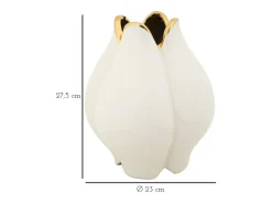 Jarrón de cerámica blanco con borde dorado Bud