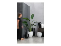 Jarrón de cerámica negro brillante 35x35x60 cm diseño ovalado moderno y elegante