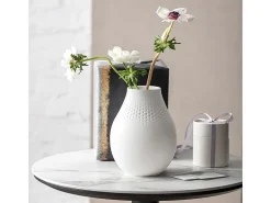 Jarrón de cuello estrecho en porcelana blanca de primera calidad H20 cm, Manufactura Collier