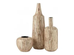 Jarrón de madera beige en forma de bola de 25x25x21 cm