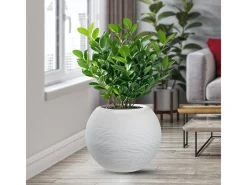 Jarrón de resina con diseño de esfera redonda Botticelli Bianco para plantas de interior y exterior, diámetro 40 x 33 h