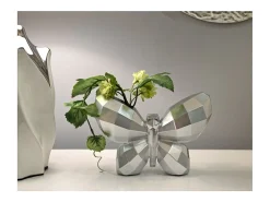 Jarrón mariposa de resina plateada 22,5x8x15 cm