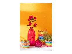 Jarrón ovalado de vidrio fucsia 34x34x73 cm