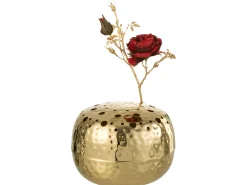 Jarrón redondo con agujeros de metal dorado 23x23x9 cm