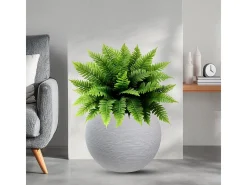 Jarrón redondo de resina en forma de esfera beige Botticelli para plantas de interior y exterior, 40x33 cm