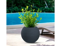 Jarrón redondo de resina en forma de esfera gris Botticelli para plantas de interior y exterior, 40x33 cm