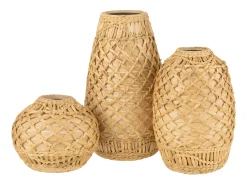 Jarrón trenzado de madera crema de 26x26x22 cm