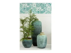 Jarrón vintage alto de cerámica azul 35x35x93 cm