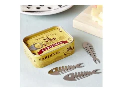 Juego de 6 picos de aperitivo de peltre Sardinas